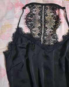 Sexy Vintage Black Satin Slip Dress