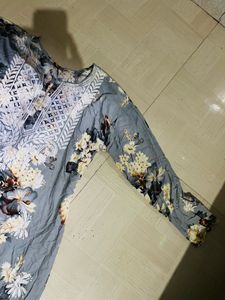 Floral Print Embroidered Kurti