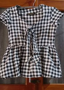 Women Black Checked Cinched Waist Top 🔝