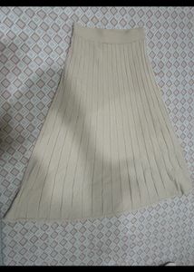 Ankle Lenth Beige A- Line Flaired Skirt