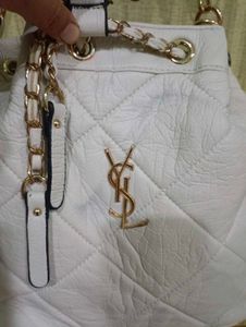 YSL White Quilted Leather Bucket Bag