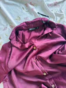 Burgundy Satin Button-Down