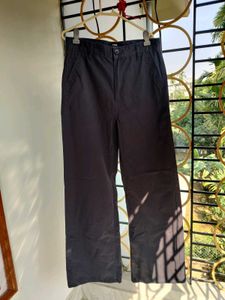 High Waist Wide Leg Twill Pant Black