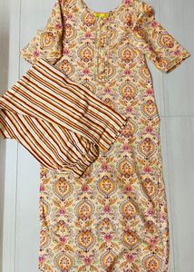 Cream Kurta Pant Set, Size-M
