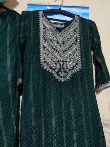 Green Embroidered Kurta Set
