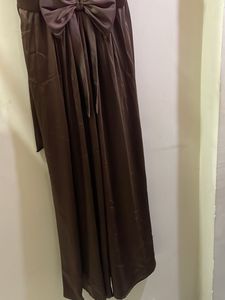 Elegant Brown Dress with Bow Detail