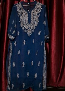 INDIGO CHIKANKARI KURTI