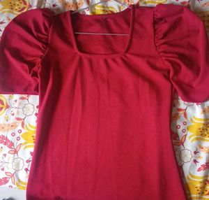 Deep Red Puff Sleeve Top