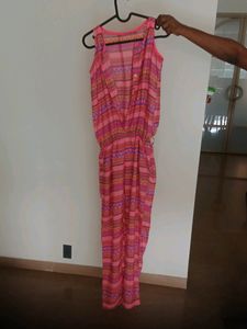 Fix price pink overall printed jumpsuit