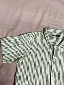 Collard Half Slv Shirt With Green Stripe