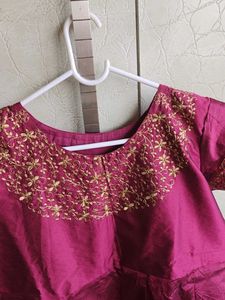 Wine Colour Ethnic Gown With Net Dupatta