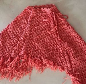 Coral Scarf with Fringe