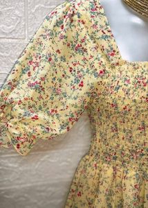 Mini Floral Print Yellow Midi Size Dress