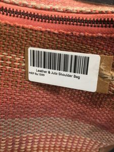 Leather And Jute Striped Handbag
