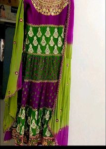 💚💜 Purple And Green Wedding Beautiful Long Frock