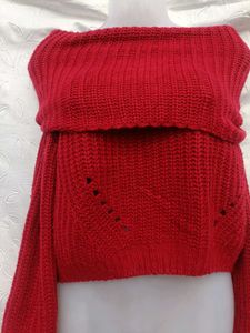 Red Off-Shoulder Knit Top