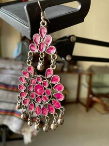 Magenta Oxidised Earrings
