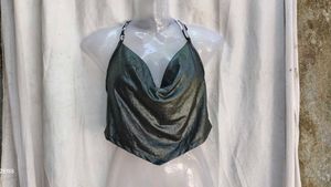 2151. Metallic Cowl Neck Halter Top