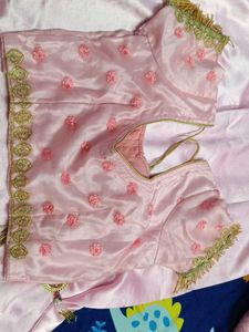 Pink Embroidered Net Saree