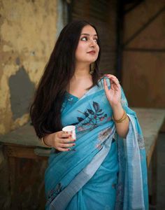 Sky Blue Floral Saree