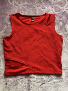 Tokyo Talkies Red Slit Crop Top