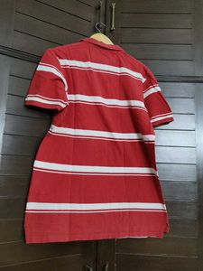 Nautica Men Red Striped Cotton Polo Tshirt