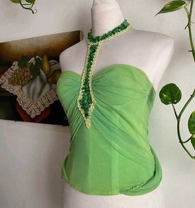 Green Embellished Tube Top