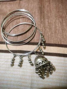 Attached Silver Metal Bangles