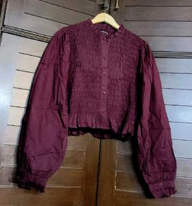 Kazo Smocked Top With Puff Sleeves And Ruffle