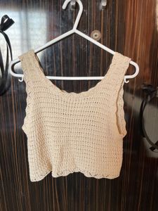 beige crochet crop top
