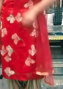 Beautiful Satan Silk Suit For Women  Full Patiyala Salwar(   With  Net  Dupatta  )Nice Muri  Colour  Maroon  ---1-2-time.use   (Marjan Given)