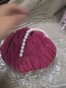 Pink Potli Clutch With Pearl Handle