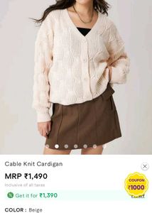 Cable Kint Off White Cardigan
