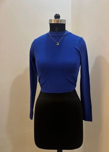 Blue Long Sleeve Crop Top