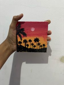 Miniature Sunset Palm Tree Painting