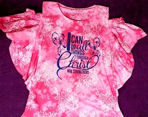 Pink Floral Cold Shoulder Top