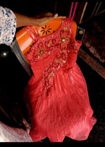 Coral Embellished Party Dress