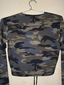 Women Camouflage Knitted Slim Fit T-shirt