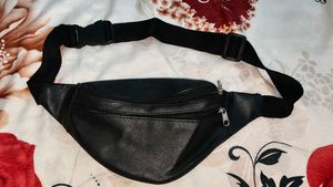Black Faux Leather Belt Bag