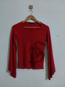 Stylish V Neck Red Top