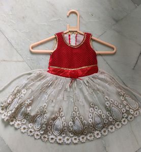 Party Wear Off White And Red Combination Frock For