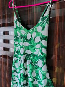 Green Leaf Print Sundress
