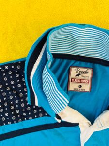 &#34;Young Full Sleeve T-Shirt-Blue with Black Accents
