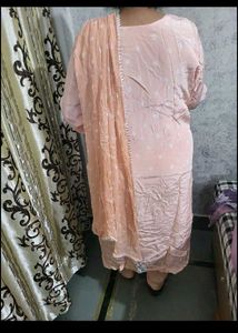 Peach silk cotton Kurta Set with Dupatta 3xl