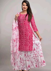 Pink & White Printed Kurta Set