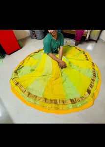 Bright Yellow & Green Lehanga+pink Dupatta