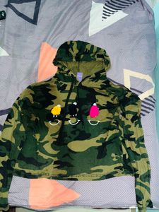 Camo Hoodie with Cartoon Details