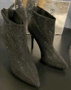 silvery Rhinestone Ankle Boots