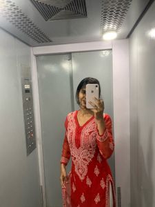 Red Chikankari Kurti