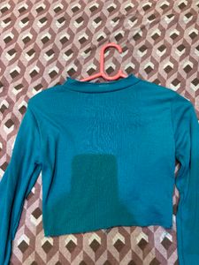 Blue Long Sleeve Crop Top